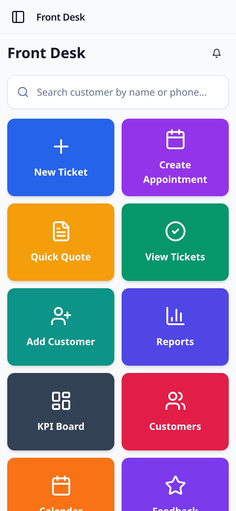 Repair Hub Pro front desk screen on a smartphone